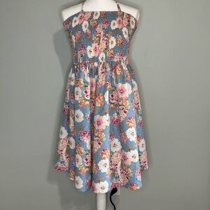 Floral Blue and Pink Halter‎ Dress